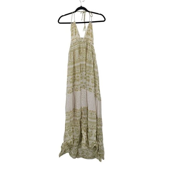 Free People Womens Boho Maxi Dress Halter Open Back Tiered Sz XS Green Cotton - Picture 4 of 16